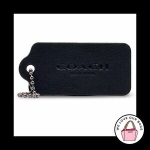 2.25" COACH NEW YORK Black Leather Nickel Key Fob Bag Charm Keychain Hang Tag